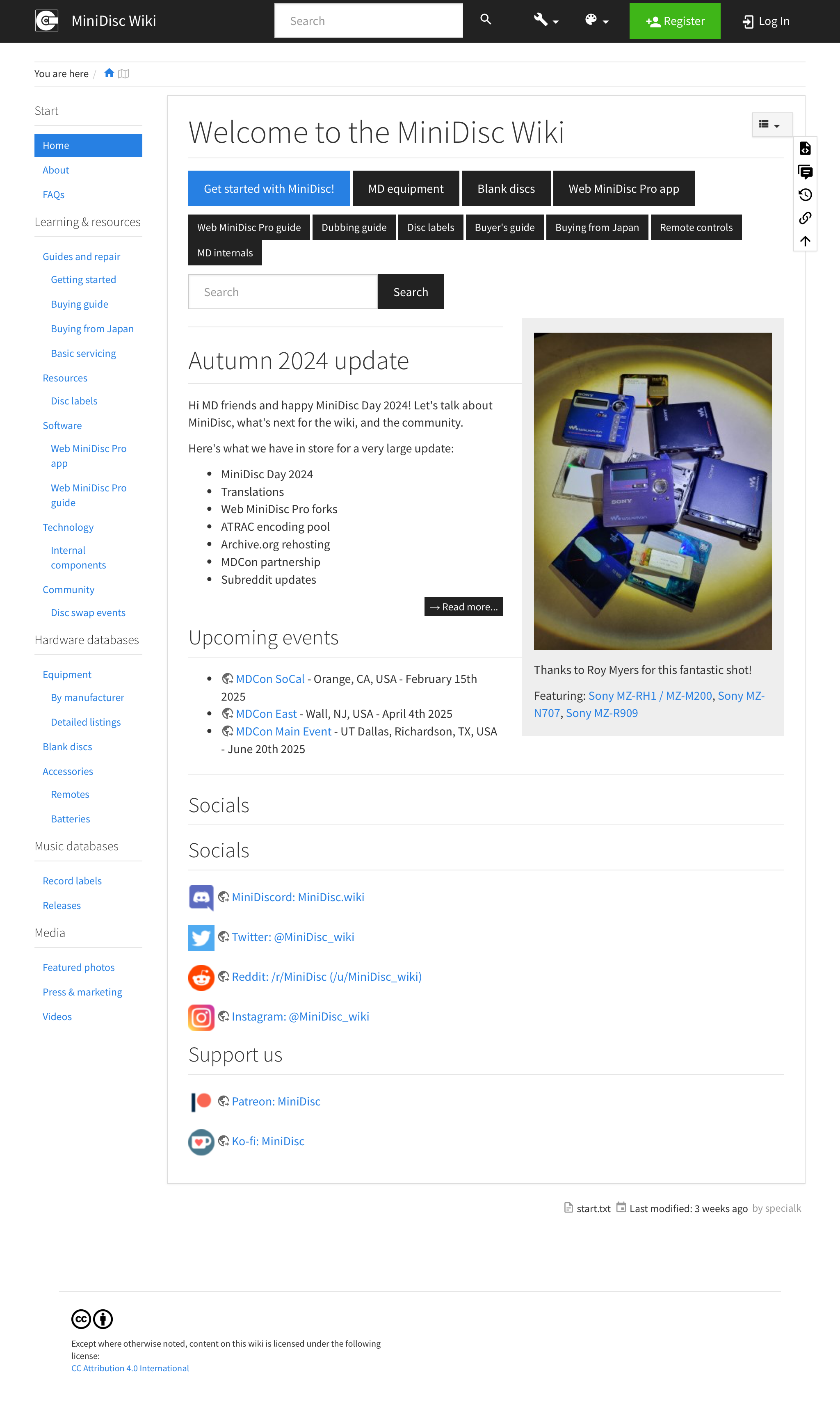 screenshot of MiniDisc Wiki