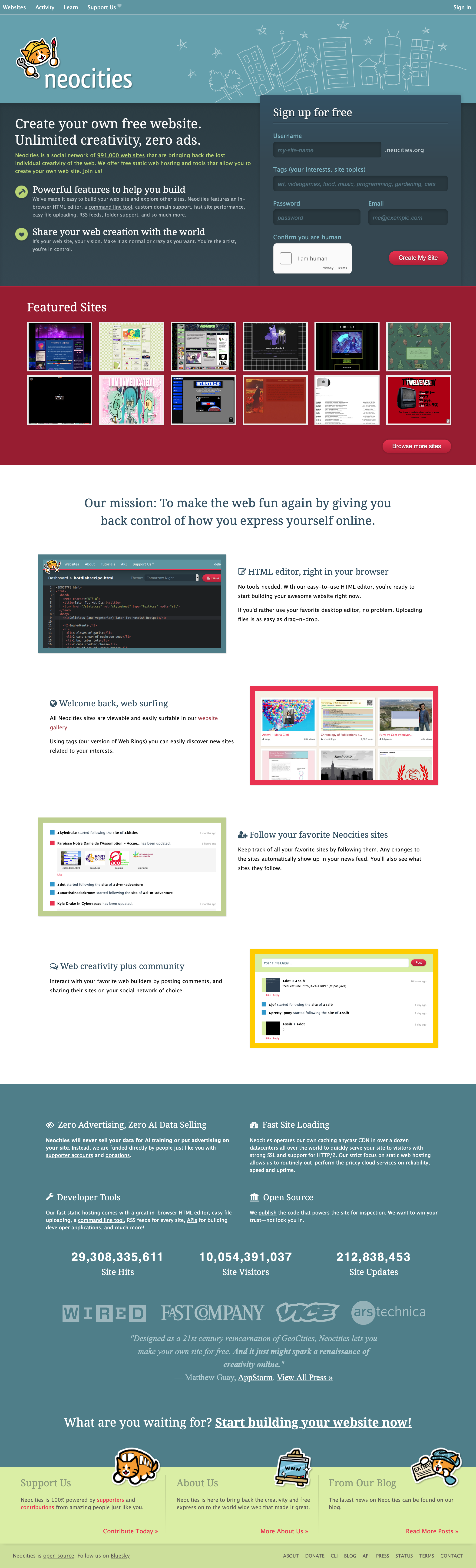 screenshot of Neocities