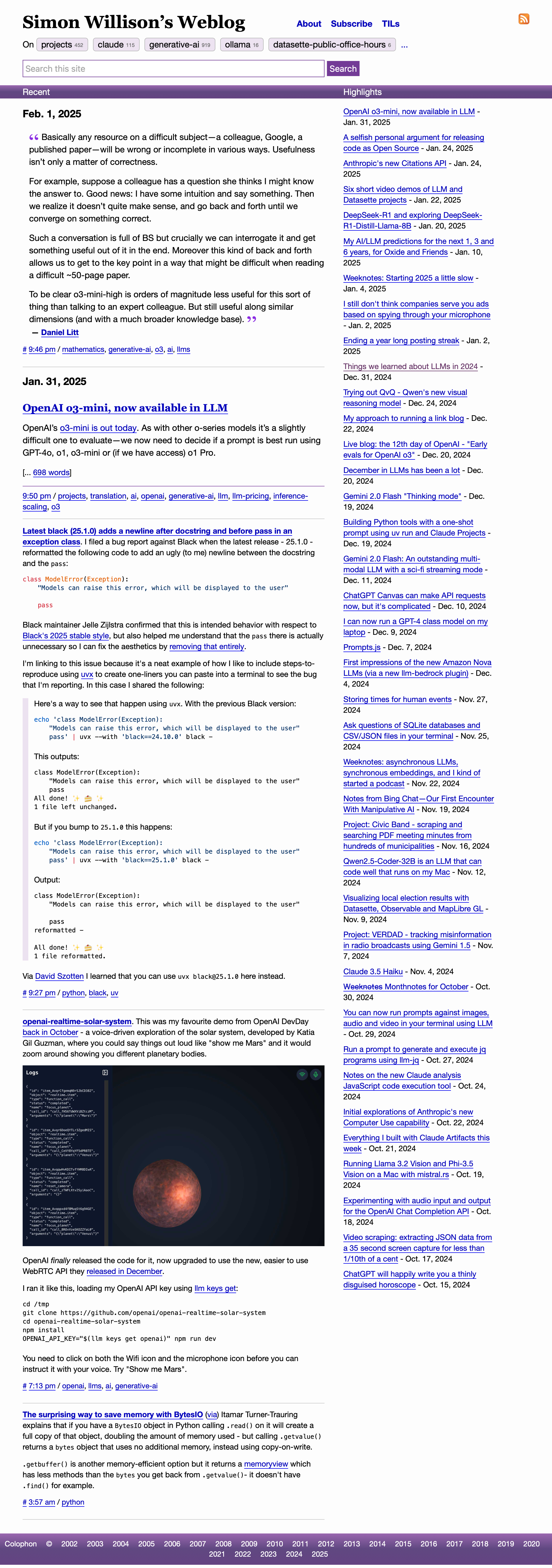 screenshot of Simon Willison’s Weblog